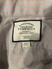 Charles Tyrwhitt Plaid Pink/Orange Slim Fit Non-Iron Dress Shirt 16/34