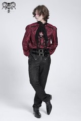 Devil Fashion Men Red Retro Gothic Victorian Vampire Ruffle Long Sleeve Blouse