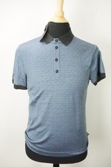 Giorgio Armani Black Label Blue Gray Striped Cashmere Blend Polo Shirt 48 NEW