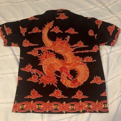 Vintage Y2K 7 Diamonds Men’s Medium Dragon All Over Print Button Up Shirt Red