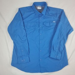 Columbia Silver Ridge Shirt Mens Large L Blue Long Sleeve Fishing Hiking UPF