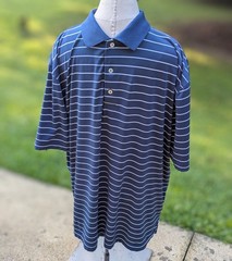 Peter Millar Summer Comfort E4 Element Mens L Polo Shirt Golf Blue Gray Stripe