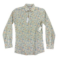 Bar III Mens Slim Fit Stretch Water Floral Dress Shirt White Apricot S 14-14.5