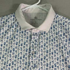 Grayson & Dunn Men’s Medium M Polo Shirt White Blue Tiki Cocktails Drinks Golf