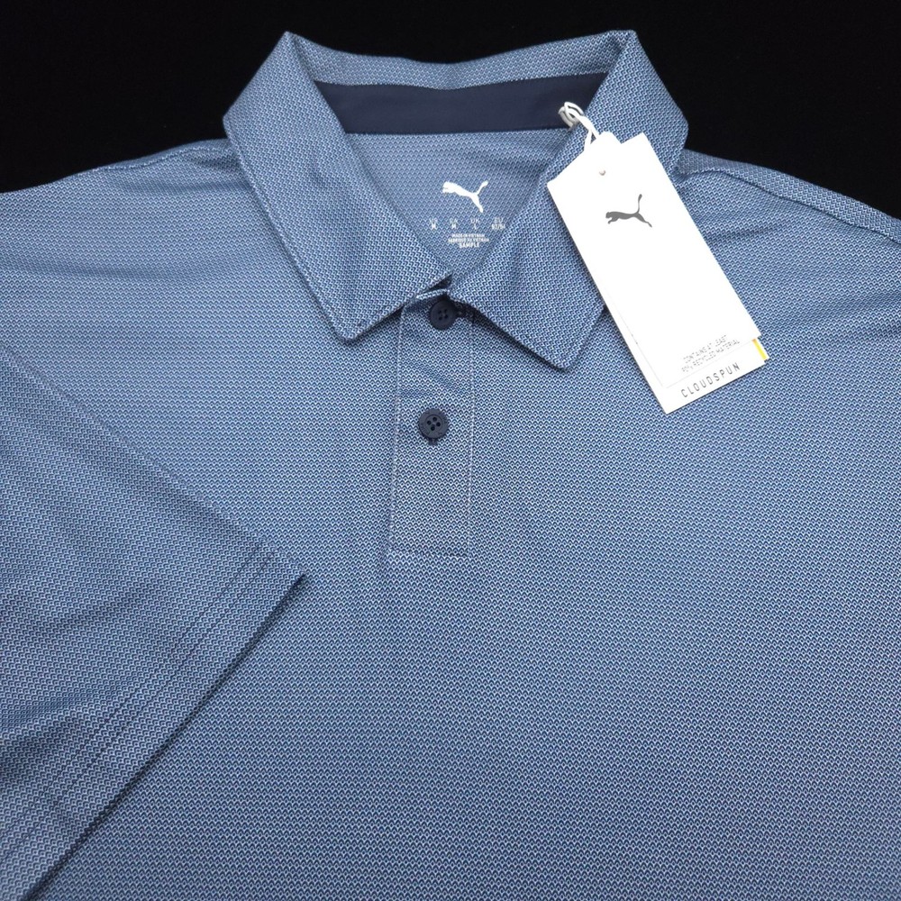 Puma Polo Shirt Golf Mens -M- Cloudspun Navy Blue White Dot Performance- Stretch