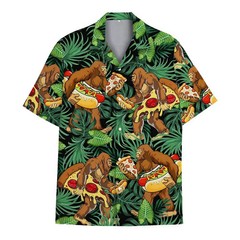 Funny Bigfoot Hawaiian Shirt For Men Women Youth, Pizza Hot Dog Fast Food Button