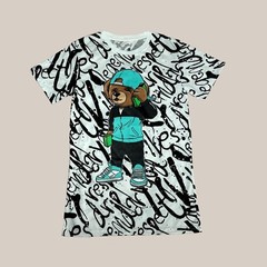 Streetwear Graphic T Shirt Bear Money Talks Graffiti Print White Tee Small