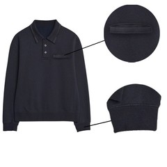 Men’s Long Sleeve Plain Sweatshirt Fleece Polo Collared Warm Top Casual M-3XL