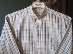 LARGE 16-32/33 PRONTO UOMO PREMIUM COTTON PLAID BANDED COLLARLESS WESTERN SHIRT