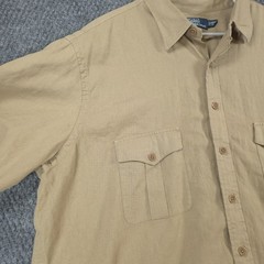 Vintage Polo Ralph Lauren Linen Blend Safari Utility Shirt Mens 2XL Tall Beige