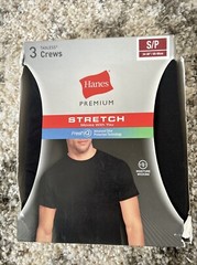 Hanes Premium 3 Tagless Crews Stretch Fresh IG Small 34”-36” Black *Damaged Box*