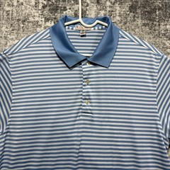 VTG Peter Millar Golf Polo Mens L Blue Striped Summer Comfort Rugby Performance