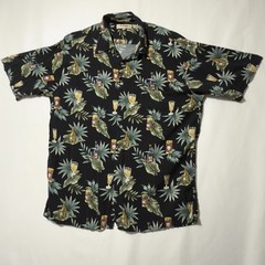 Campia Mens Black & Green Tropical Button Down Short Sleeve Shirt Excellent