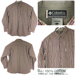 Columbia XCO Mens Large Red Brown Orange Micro Check Button Down Shirt 48 in