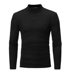 Long Sleeve Top Men Turtleneck Knitted Construction Solid Color Design