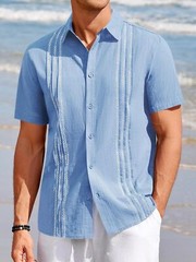 Men’s Casual Short Sleeve Guayabera Cuban Beach Wedding Button-Up Dress Shirt