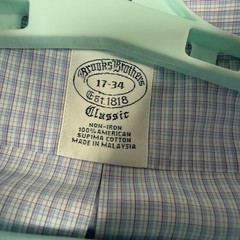 Brooks Brothers Button Down Shirt Mens 17-34 Blue French Cuff Plaid Non Iron