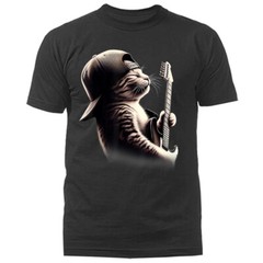 Cat Playing Guitar Rock Music Band Funny Animal T-shirt