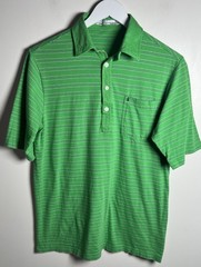 Criquet Classic Thin Striped Players Polo Shirt In Kelly Green Organic Cotton S
