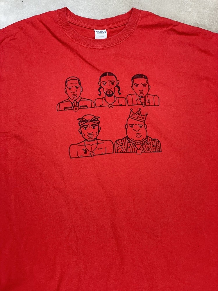 Rap Hip Hop Shirt Adult XXL Red Tupac Snoop Jay Z Biggie Nas Streetwear Mens