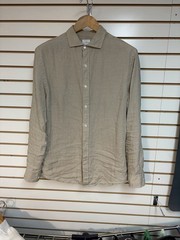 Todd Snyder Italian Linen Spread Collar Dress Shirt 16.5 L Mens Flax Biege Tan