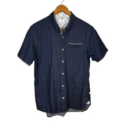 7 Diamonds Mens Shirt Medium Blue Short Sleeve Button Up Collar Chambray Casual
