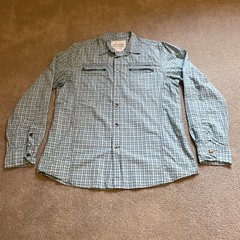 Guess Shirt Mens Large Blue Plaid Button Up Zipper Casual Lightweight Zip Pocket