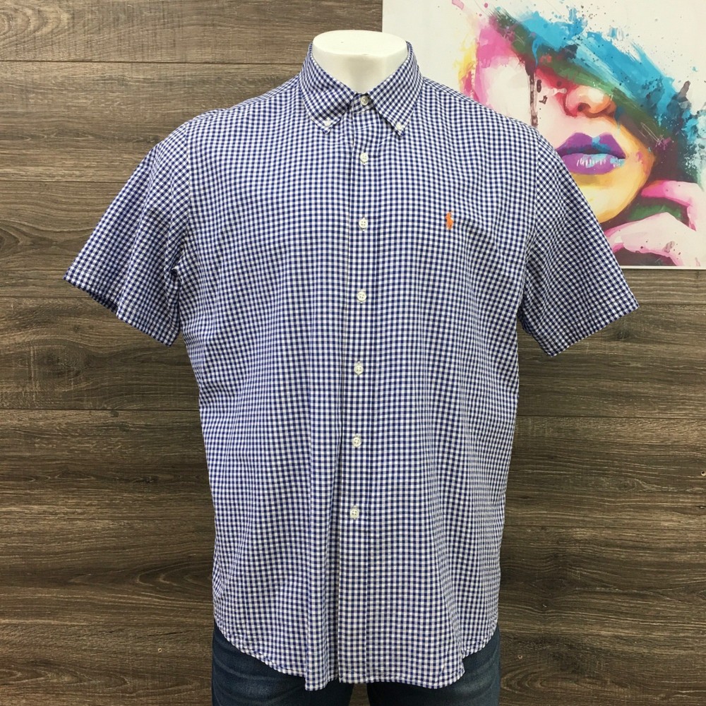 Ralph Lauren Gingham Seersucker Shirt Short Sleeve Button Down Casual XXL