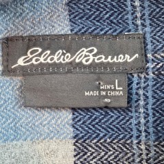 Eddie Bauer Button Down Shirt Mens L Plaid Flannel Long Sleeve Blue Grey