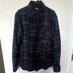 Chaps Men’s L/G Flannel Black/Gray Plaid Long Sleeve Button-Down Button-Up