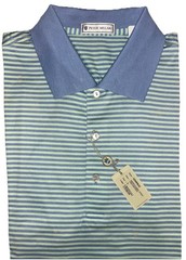 Polo Shirt Men Crystal Citron Light Blue Green Striped Short Sleeve Golf NWT New