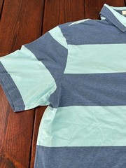 Johnnie O Hanging Out Polo Shirt Mens Large Blue Stripe Short Sleeve Stretch