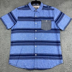 Modern Amusement Shirt Men’s Large Linen Blue Striped Outdoor Casual Beach Y2K