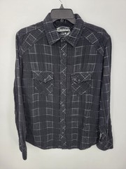 Buckle Black Label Mens Medium Slim Fit Shirt Black Plaid Snap Up Long Sleeve