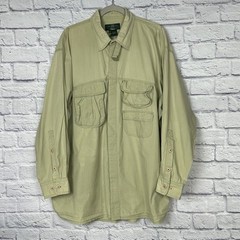 VTG 80s Orvis Shirt Men XXL Green Cotton Fishing Chin Strap Roll Tab Long Sleeve