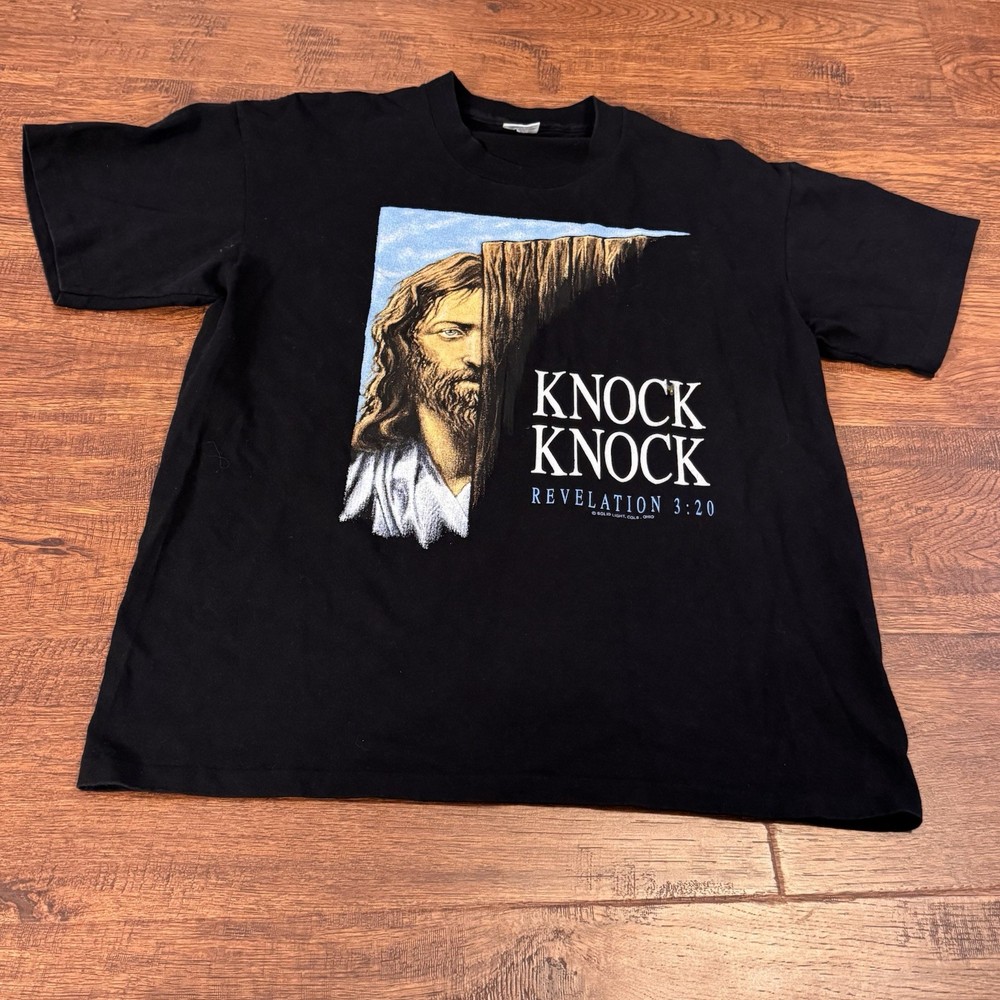 VTG Grail Jesus T Shirt Tee Knock Knock Single Stitch Revelations 3:20 Size L