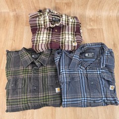 Carhartt Shirt Mens 2XL Lot 3 Plaid Flannel Button Front Long Sleeve Workwear