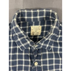 Giordano Flannel Shirt Mens Medium Blue White Plaid Button Down Cotton