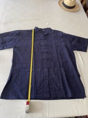 Hand Made Silk Mandarin Collar Pankou Buttons Men’s XL Shirt Short Sleeves