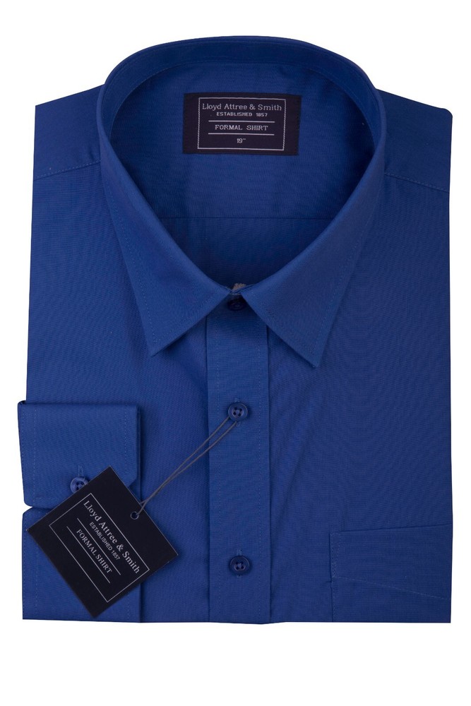 Navy Blue Cotton Shirt 15″ Long Sleeve Top Formal Single Cuff Regular Fit Mens