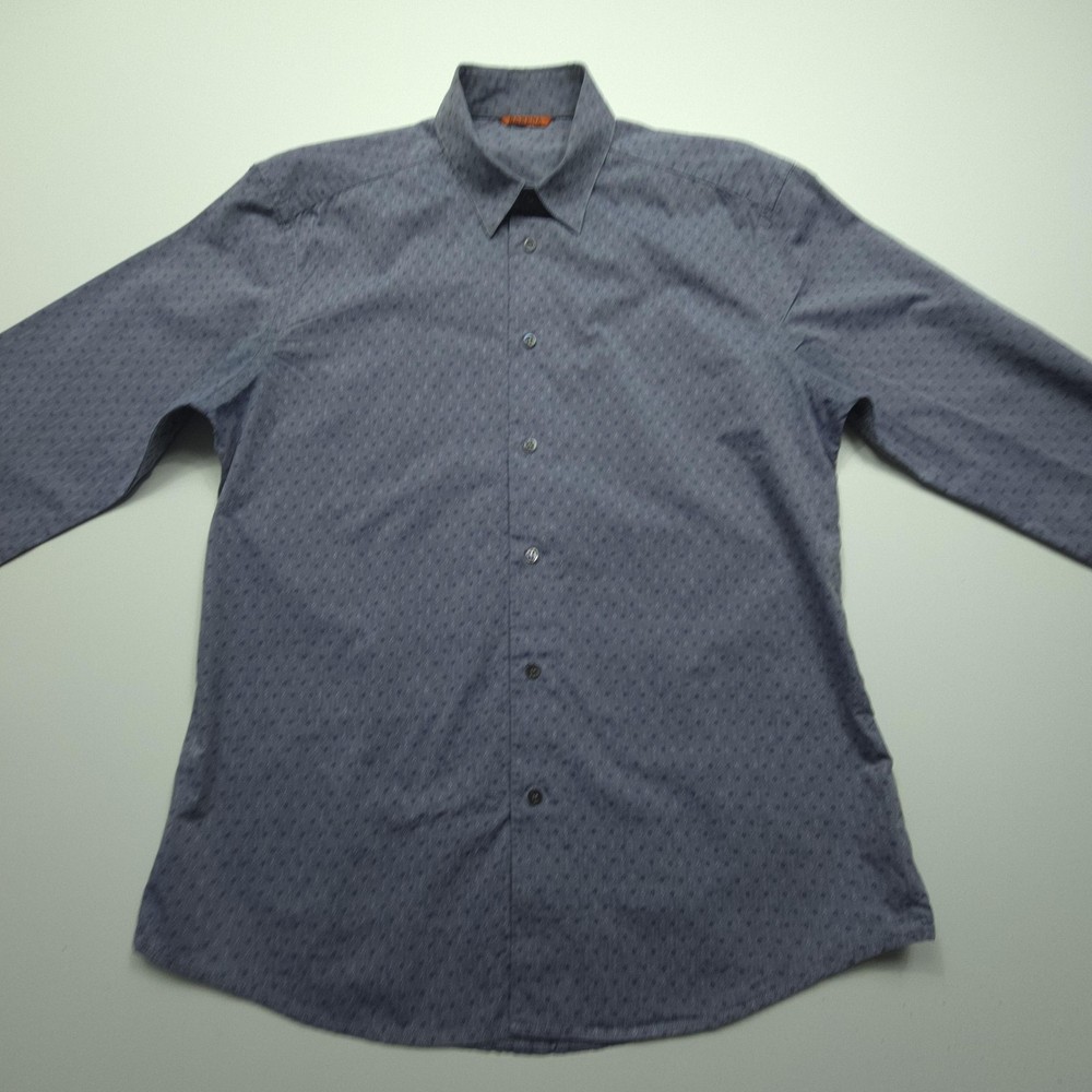 Barena Mens Shirt Size 52 Blue Geometric Print Cotton Button Up Italy Casual