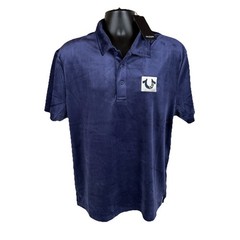 True Religion Velour Polo Shirt Men’s Medium Eclipse Blue Short Sleeve New $99