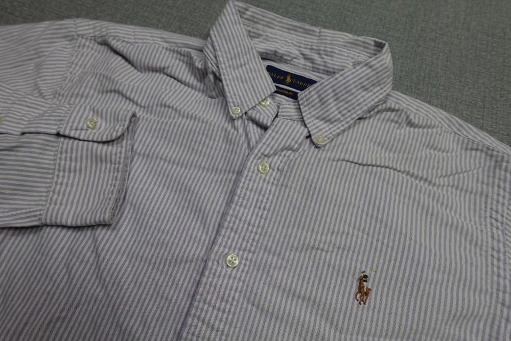 Polo Ralph Lauren Button Down Shirt Mens Large Purple Stripe Long Sleeve Custom