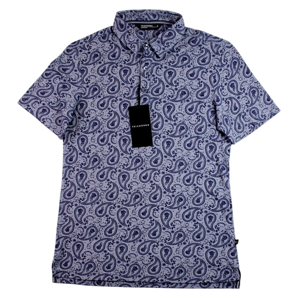 7 Diamonds Polo Shirt Mens S Blue Paisley Print Short Sleeve Casual $89 NEW