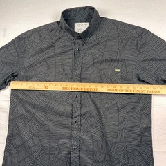 RSVLTS Shirt Kunuflex Mens XL Snap Front Black Grey Leaf Abstract Floral Beachy