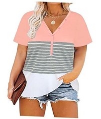 Plus Size Tops for Women Button Up Henley 3X-Large Button-vneck Orange Pink