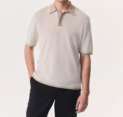 RAG & BONE Polo Shirt Mens XL Tan Tipped Pullover Collared Knit HARVEY $225