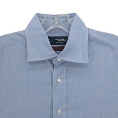 KAMAKURA Maker’ Shirt Cotton Cashmere Blend Blue Stripe SLIM FIT 15.5 – 34 1/3