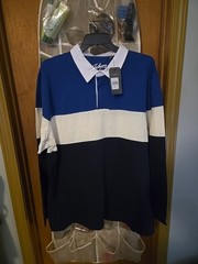 Men’s Johnny Bigg Long Sleeve Navy Blue And White Long Sleeve Polo 3XL- 7XL