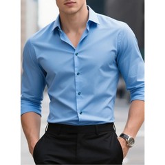 FGKKS New Men Shirt New Solid Color Long Sleeve Elastic Fabric Men’s
